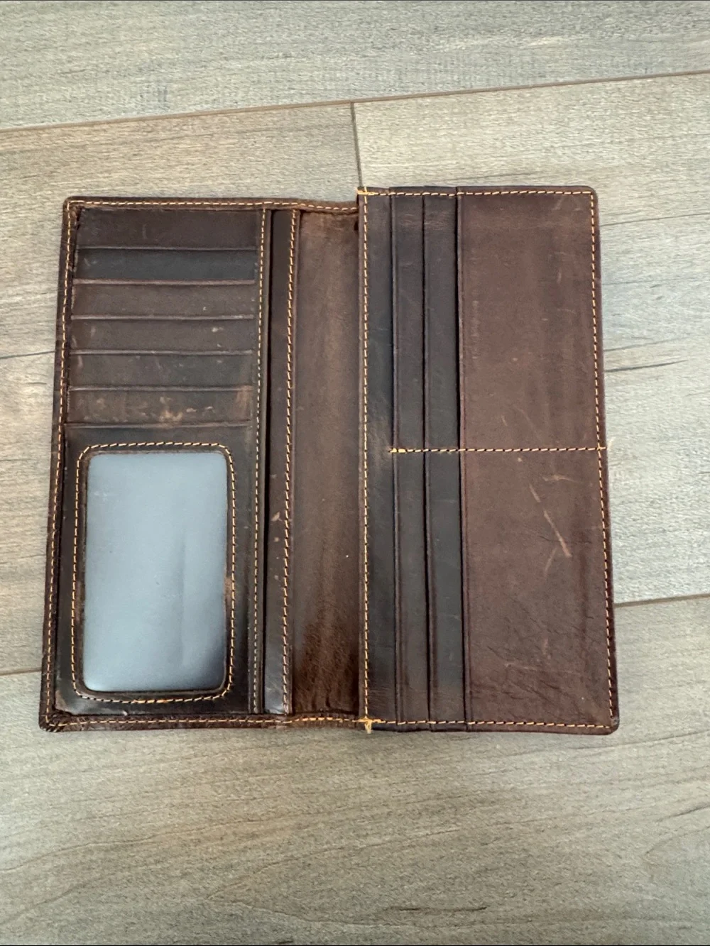 Hand-Tooled Brown Leather Wallet - Floral Design